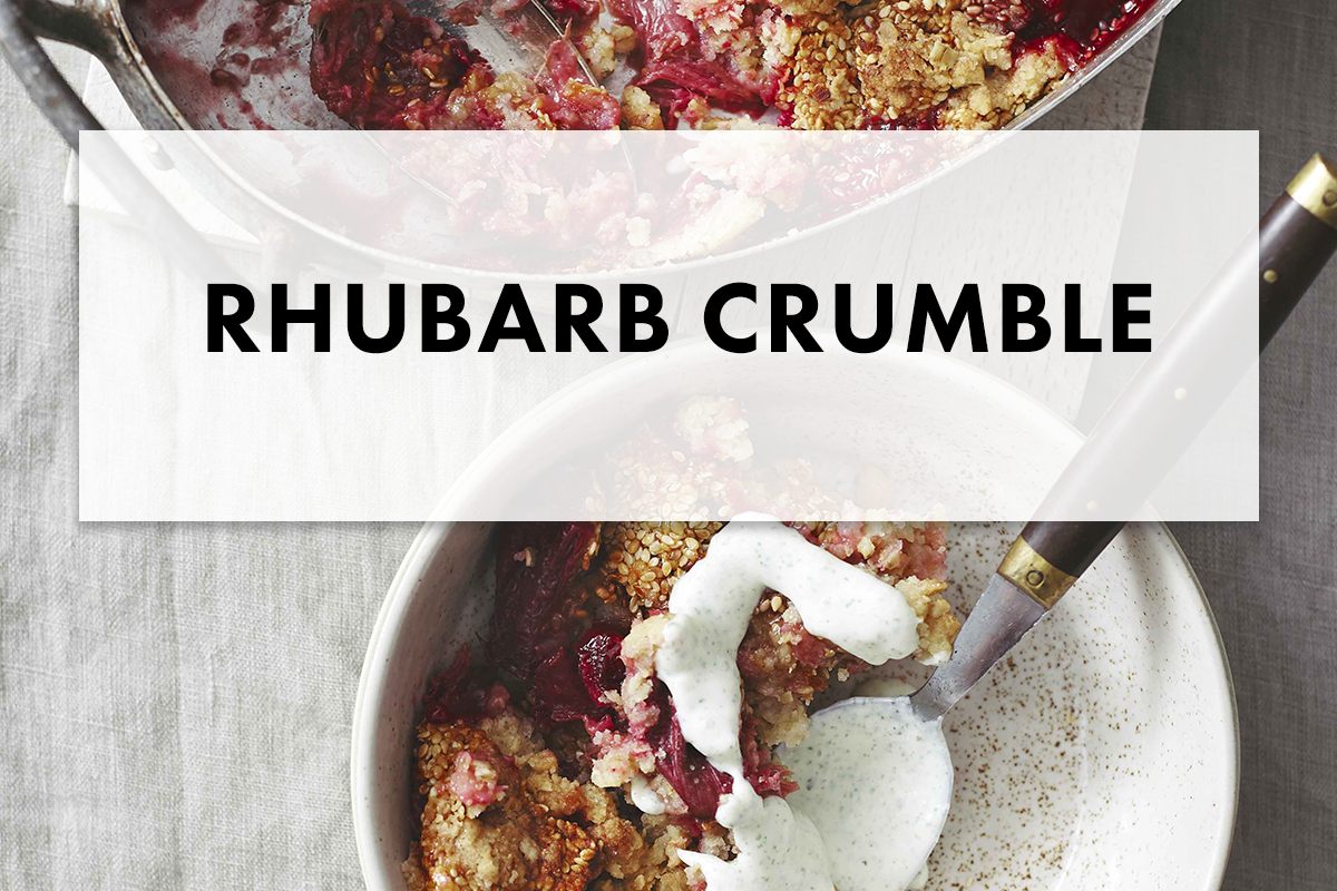 Rhubarb Crumble with Sesame Sugar & Mint Dressing