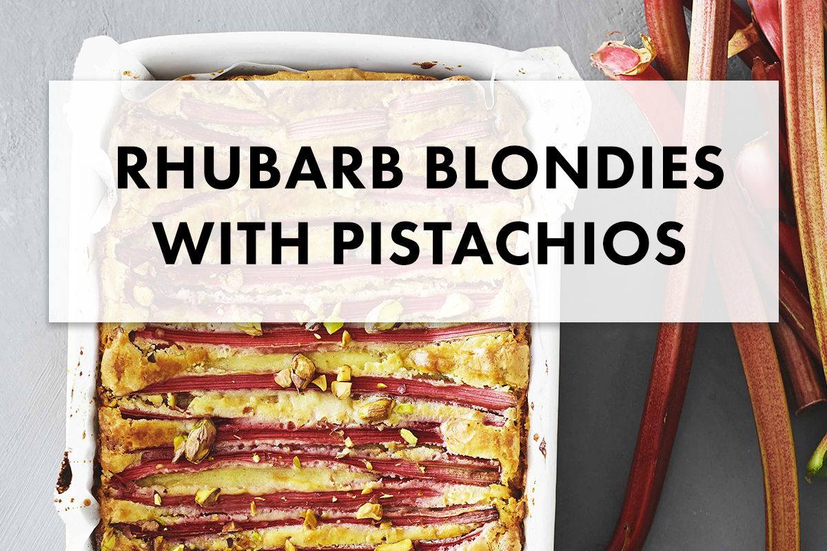 Rhubarb Blondies with Pistachio Crunch